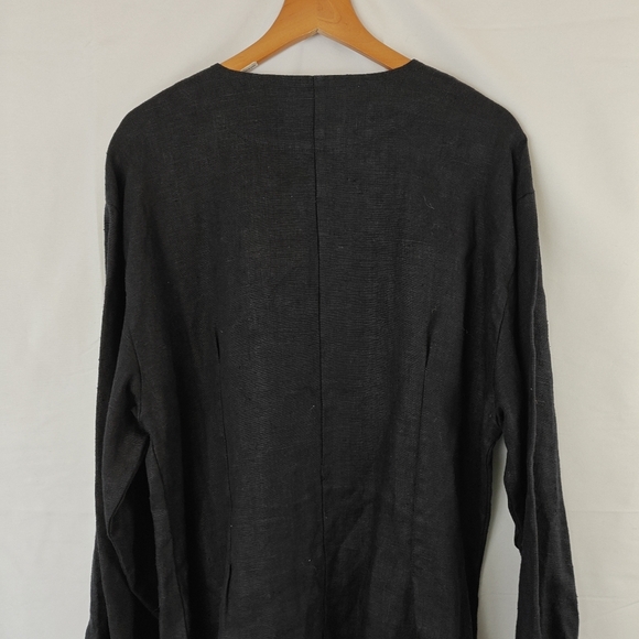 VTG Blue Fish RARE 100% Linen Hand Printed Coral Button Up Black Shirt Size 1 - Picture 13 of 15